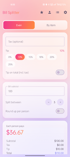 Bill Splitter & Tip Calc Screenshot 1