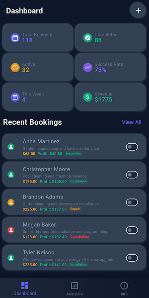 WinService Booking Screenshot 2