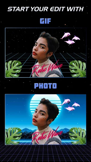 Retrogram 🌴: Retrowave Photo, GIF & Text Maker Screenshot 1