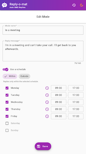 Reply-o-mat: Auto SMS Reply Screenshot 1