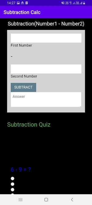 Subtraction Calculator & Test Screenshot 1