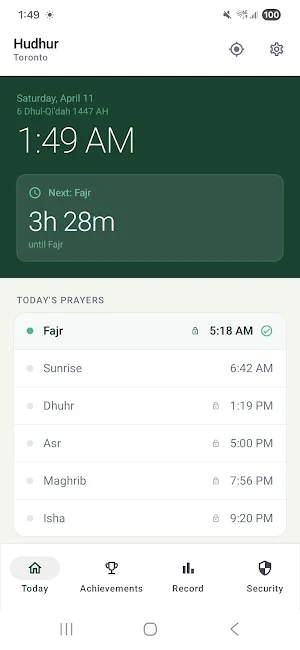 Hudhur - Salah lock Screenshot 0