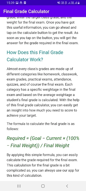 Final Grade Calculator Screenshot 2