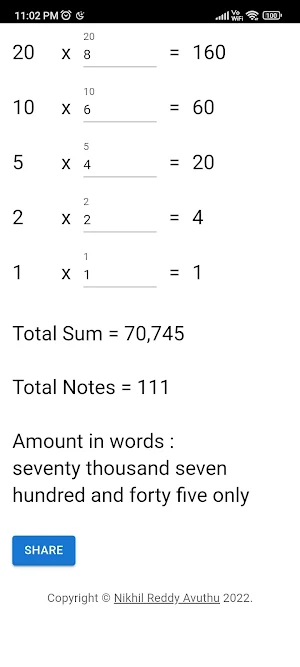 Cash Denomination Calculator Screenshot 1