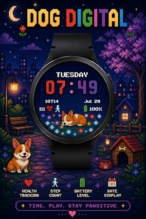 Dog Digital Watch Face: Pixel Screenshot 2