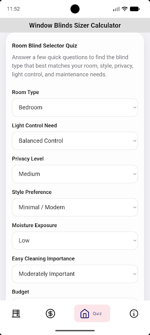 Window Blinds Sizer Calculator Screenshot 2