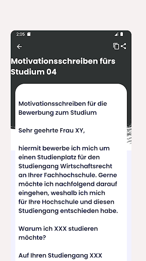 Motivationsschreiben Screenshot 2