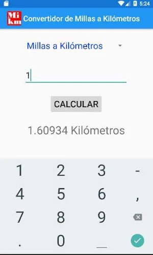 Millas a Kilómetros Screenshot 2