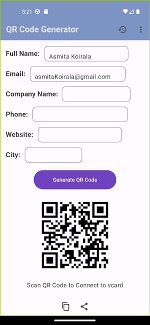 vCard QR Generator Screenshot 1