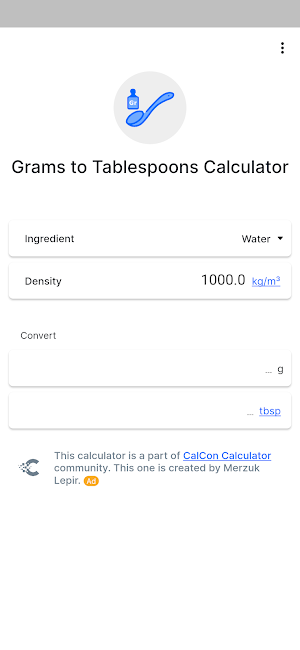 Grams to Tablespoons Screenshot 0