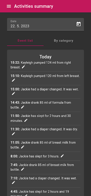 Baby Journal, Activity Tracker Screenshot 1