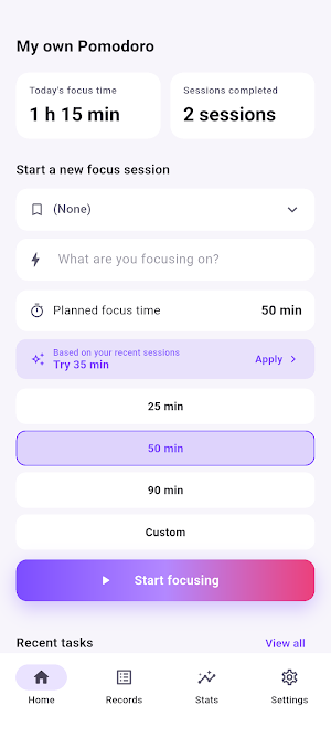 My Own Pomodoro: Focus Timer Screenshot 0
