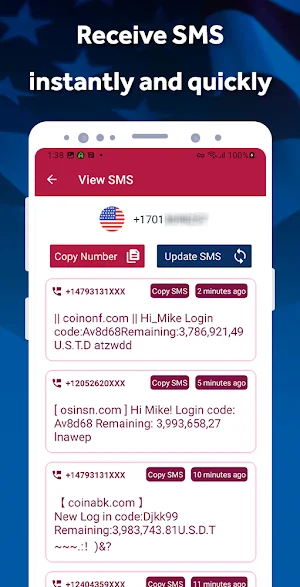 Temp USA Number - Receive SMS Screenshot 2