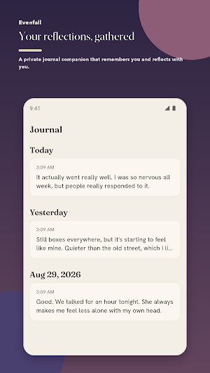 Evenfall: Reflective Journal Screenshot 1