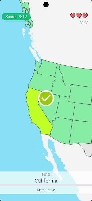 US States Map Quiz Game Screenshot 2