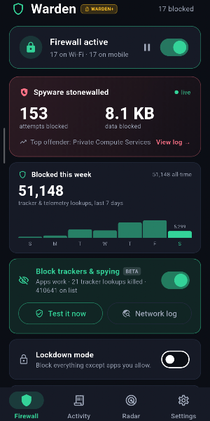 Warden: Firewall & Anti-Spy Screenshot 0