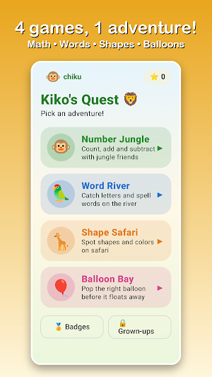 Kiko's Quest: Kids Learning Screenshot 1