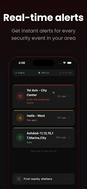 Sheltr - Rocket Alerts Screenshot 1