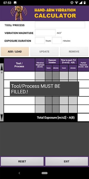 Hand-Arm Vibration Calculator Screenshot 2
