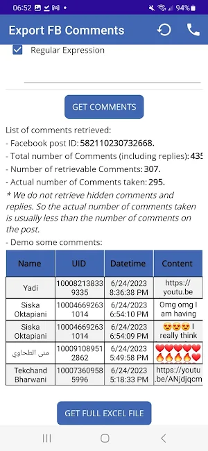 Export FB Comments Screenshot 2