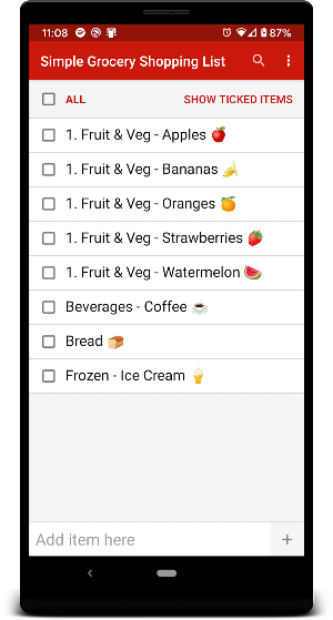 Simple Grocery Shopping List Screenshot 2