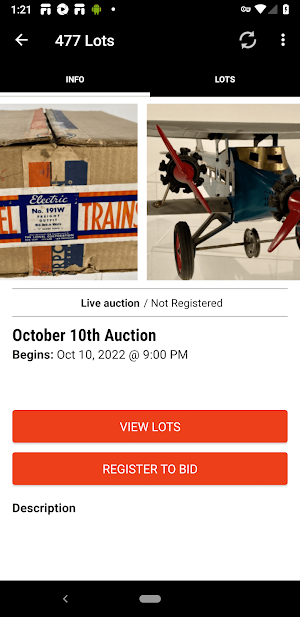 Harris Toy Train Auctions Screenshot 1