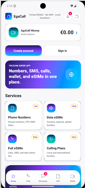 EgaCall: Phone Number & eSIM Screenshot 0