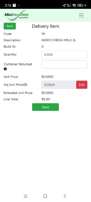 MiniVend Web Screenshot 2