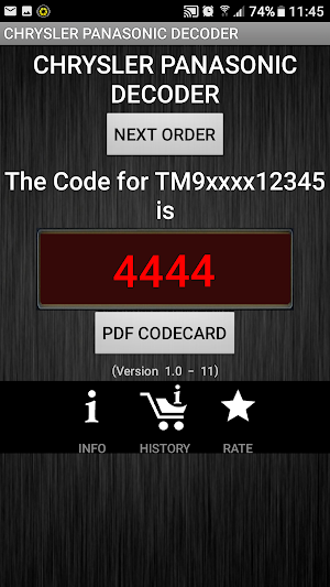 CHRYSLERPanasonic TM9-Serial Radio Code Decoder Screenshot 1