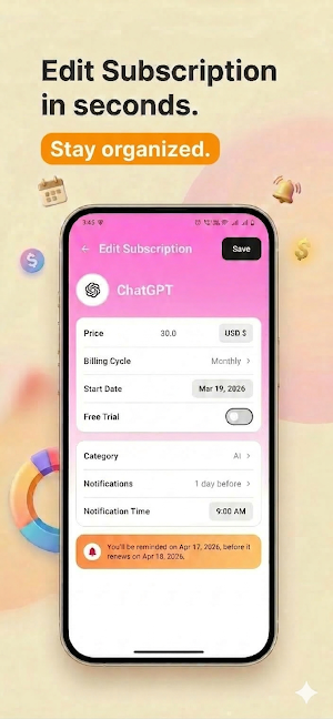 Subscriptions & Bills Reminder Screenshot 0