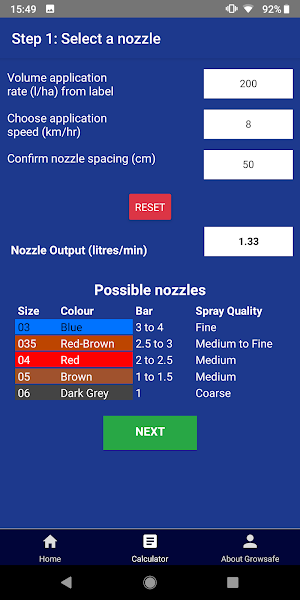 Growsafe Boom Spray Calculator Screenshot 1