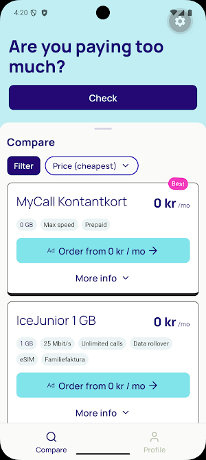 mobilabonnement.no Screenshot 0