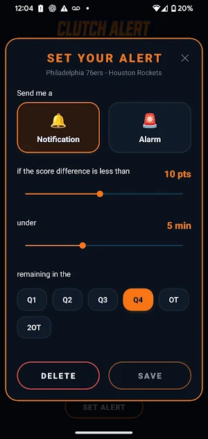 Clutch Alert: NBA score Alerts Screenshot 0