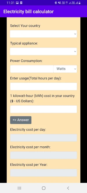 Electricity Bill Calculator Screenshot 1