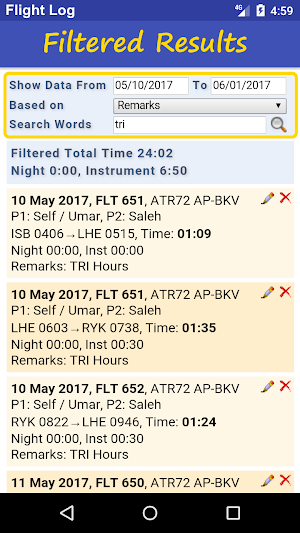 Flight Log Screenshot 1