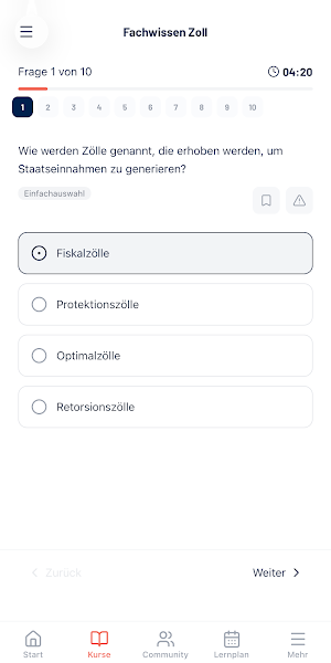 Zoll Einstellungstest Training Screenshot 2