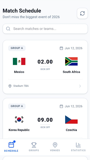 Schedule World Cup 2026 Screenshot 1