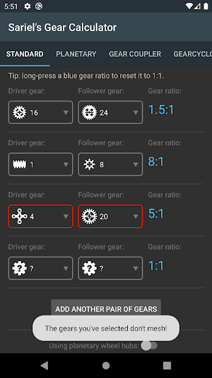 Sariel's Gear Calculator Screenshot 1