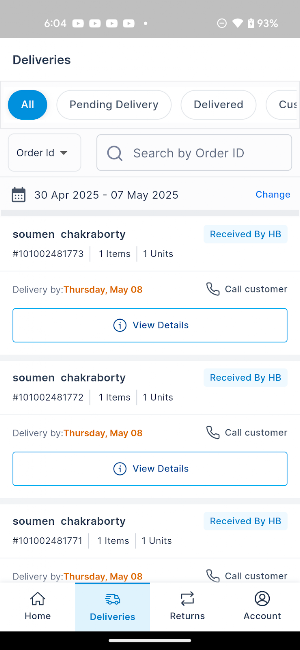 HB Delivery App Screenshot 1