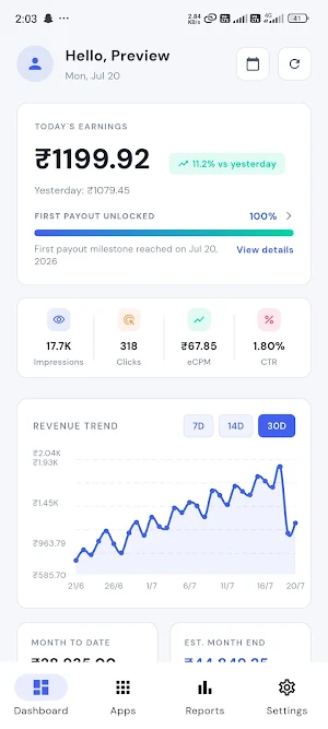 AdMob Dashboard Screenshot 0