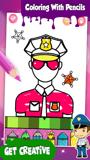 Police Toys Coloring Book Glitter Screenshot 2