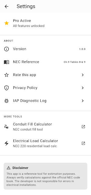 Voltage Drop NEC Tables 8&9 Screenshot 2
