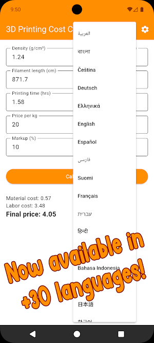 3D Print Costs Calculator Screenshot 2