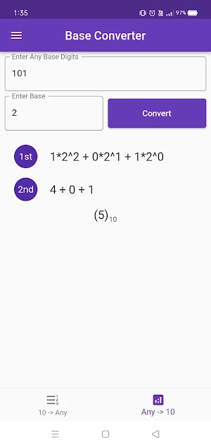 Base Converter (with steps) Screenshot 1