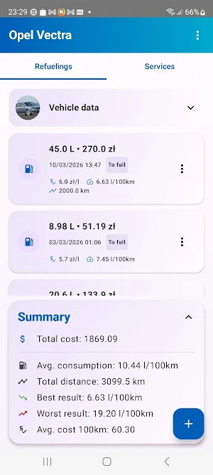 DriveCosts fuel and service Screenshot 2