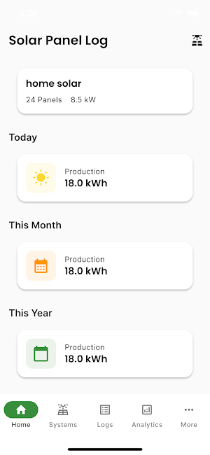 Solar Panel Log Screenshot 1