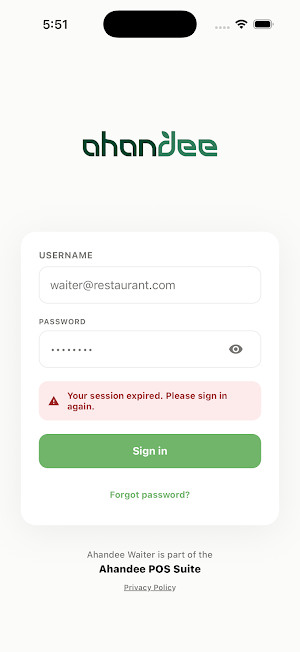 Ahandee Waiter App Screenshot 0
