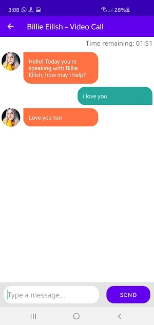 Billie Eilish - Fake Chat & Video Call Screenshot 2