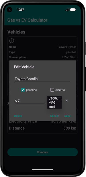 Gas Vs EV Fuel Cost Calculator Screenshot 2