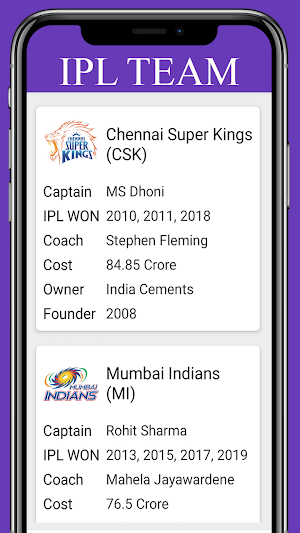 IPL 2020 Schedule, Point Table and Players List Screenshot 3